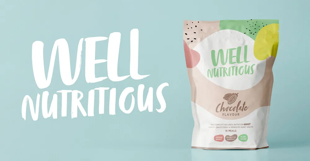 An image of the Well Nutritious logo and packaging